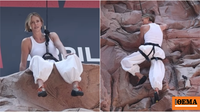 Η Σαρλίζ Θερόν σκαρφάλωσε σε κτίριο στην Times Square, δείτε βίντεο