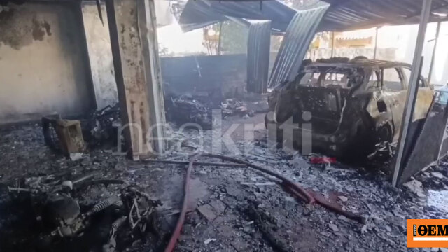 Φωτιά σε διαμέρισμα πολυκατοικίας στα Χανιά, κάηκαν ένα αυτοκίνητο και τέσσερις μηχανές, δείτε βίντεο και φωτογραφίες