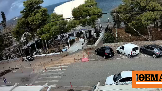 Η στιγμή που ο άνεμος ξήλωσε σκέπαστρο εστιατορίου στο Καβούρι