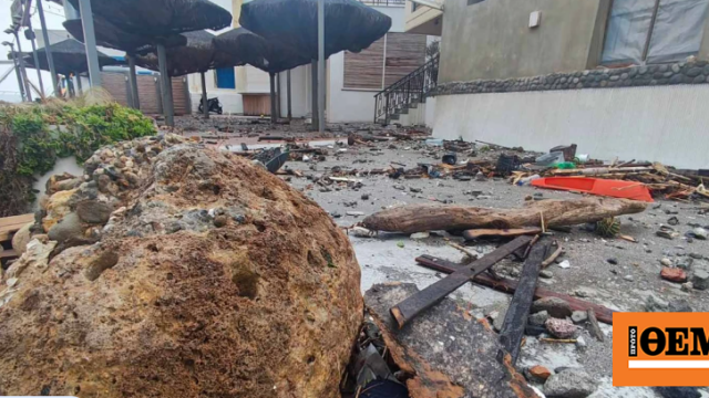 Καταστροφές στην Παλαιοχώρα Χανίων από την κακοκαιρία, η θάλασσα μπήκε σε καταστήματα